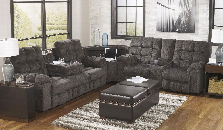 Acieona 58300-89-77-94 Sectional Sofa With Reclining Sofa With Drop Down Table Wedge With Power Strip Outlet And Doubled Reclining Loveseat With Console In