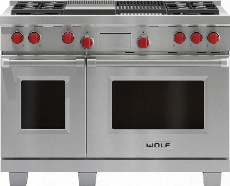 Df484cglp 48" Dual Fuel Liquid Propane Range With 7 Cu. Ft. Dual Oven Total Capacity Convection Oven 4 Dual-stacked Sealed Burners Charbroiler And Griddle