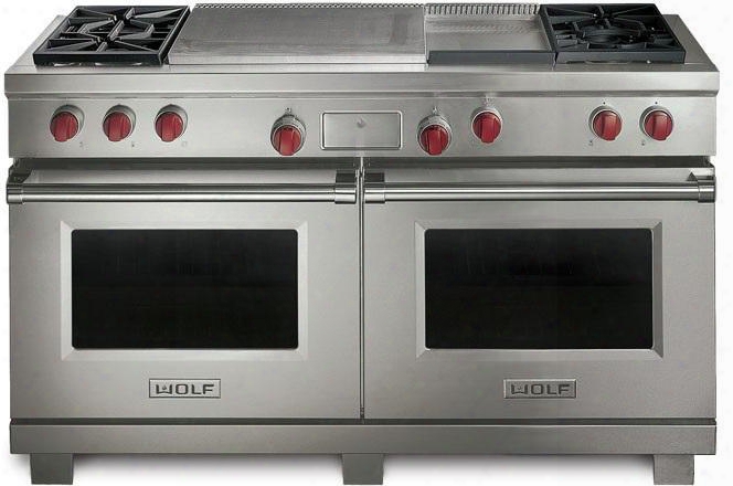 Df604gf-lp 60" Dual Fuel Range With 9 Cu. Ft. Capacity 2 Convection Ovens Liquid Propane Fueled 4 Dual-stacked Sealed Burners Infrared Griddle French Top