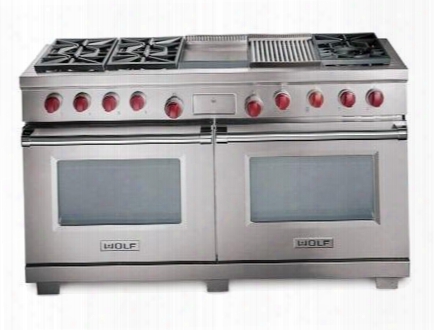 Df606cg-lp 60" Dual Fuel Range With 9 Cu. Ft. Capacity 2 Convection Ovens Liquid Propane Fueled 6 Dual-stacked Sealed Burners Infrared Charbroiler And