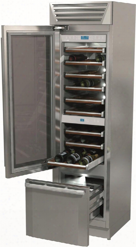 Fm24bwr-lgs 24" Standplus Freestanding Or Built-in Wine Cellar With 54 Bottle Capacity Anti-uv Glass Door Led Lighting Three Compartments 9 Awkward Shelves