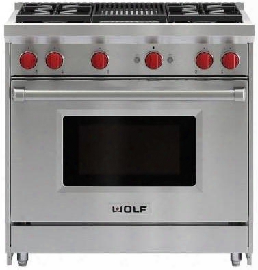 Gr364c 36" Gas Range With Natural Gas Fuel Porcelain-coated Cast-iron Continuous Burner Grates Convection Gas Oven 4 Dual Stacked Sealed Burners And