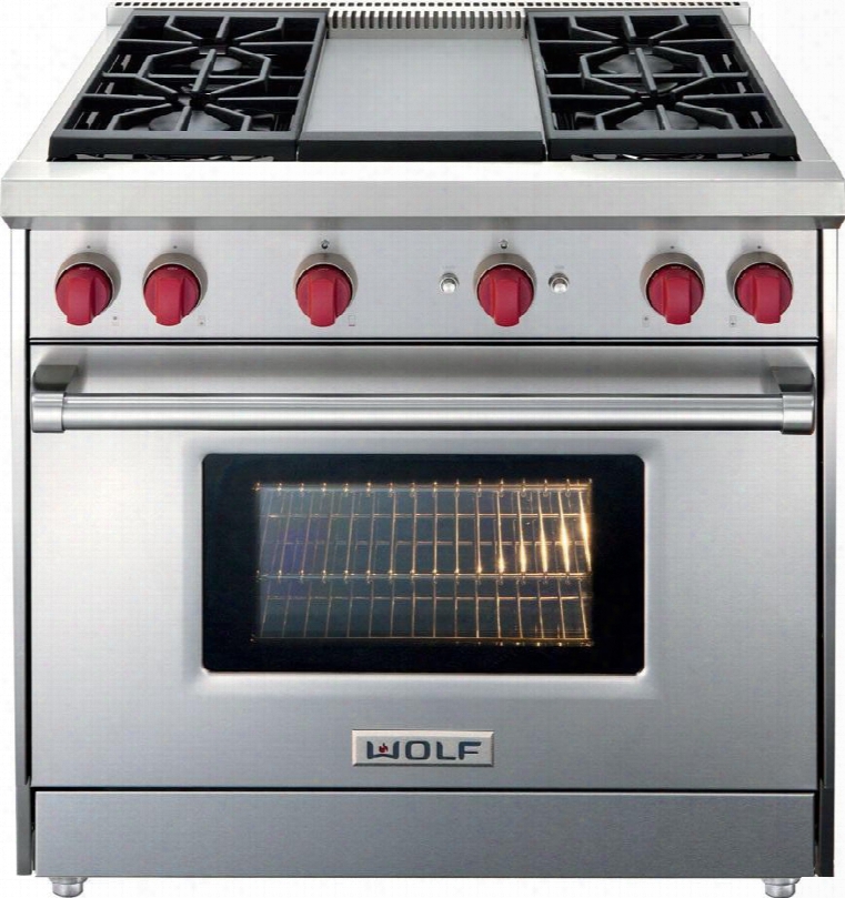 Gr364glp 36" Gas Range With Liquid Propane Fuel Individual Spark Ignition System Porcelain-coated Cast-iron Continuous Burner Grates 4 Dual Stacked Sealed