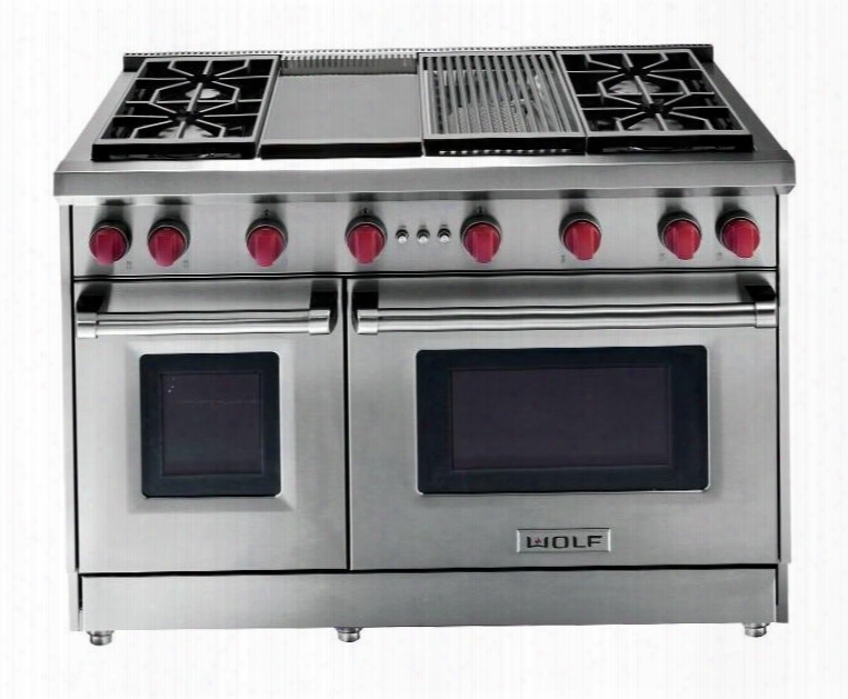 Gr484cg-lp 48" Pro-style Gas Range With Liquid Propane Fueled 4 Dual-stacked Sealed Burners Infrared Charbroiler And Griddle Infrared Broiler Red Control