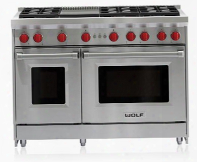 Gr486g 48" Pro-style Gas Range With Natural Gas 6 Dual-stacked Sealed Burners Infrared Griddle Infrared Broiler Red Control Knobs And Convection Large