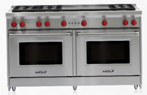 Gr606dg-lp 60" Gas Range With 8.8 Cu. Ft. Total Capacity Liquid Propane Fueled 6 Dual-stacked Sealed Burners Dual Infrared Griddle Infrared Broiler Red