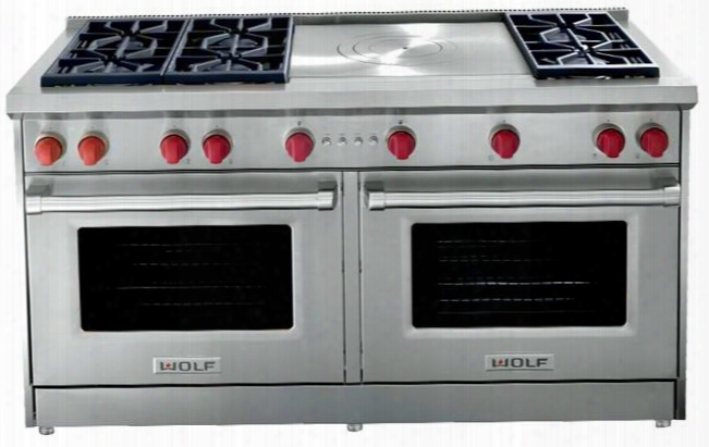 Gr606f-lp 60" Gas Range With 8.8 Cu. Ft. Total Oven Capac Ity Liquid Propane Fueled 6 Dual-stacked Sealed Burners French Top Infrared Broiler Red Control