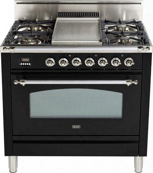 Nostalgie Upn90fvggnx 36" Freestanding Gas Range With 4 Sealed Burners 3.5 Cu. Ft. Oven Center Fry-top Griddle 15 500 Btu Triple Burner 15 000 Btu