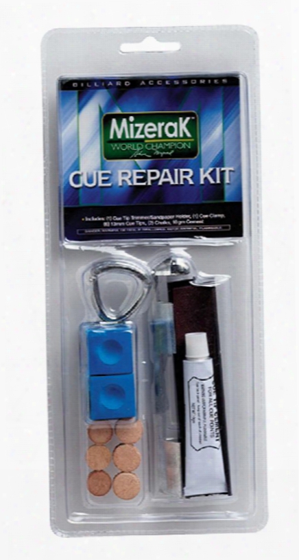 P0872 Billiard Cue Repair Kit With A Tip Trimmer A Sandpaper Holder A Cue Clamp Six 13mm Cue Tips Two Pieces Of Cue Chalk And One 10gr. Bottle Of