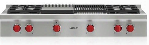 Srt484cglp 48" Sealed Burner Rangetop With Liquid Propane Fueled 4 Dual-stacked Burners Infrared Charbroiler And Griddle Cast-iron Burner Grates And Spark