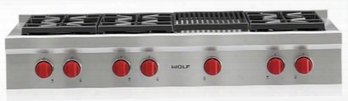 Srt486c 48" Sealed Burner Rangetop With Natural Gas Fueled 6 Dual-stacked Burners Infrared Charbroiler Cast-iron Burner Grates And Spark Ignition System In