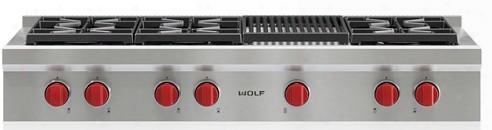 Srt486clp 48" Sealed Burner Rangetop With Liquid Propane Fueled 6 Dual-stacked Burners Infrared Charbroiler Cast-iron Burner Grates And Spark Ignition