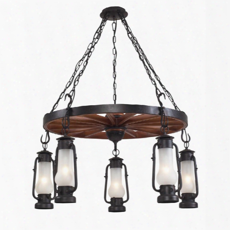 Stagecoach 65007-5 Five-light Chandelier In Matte Black And Acid Etched