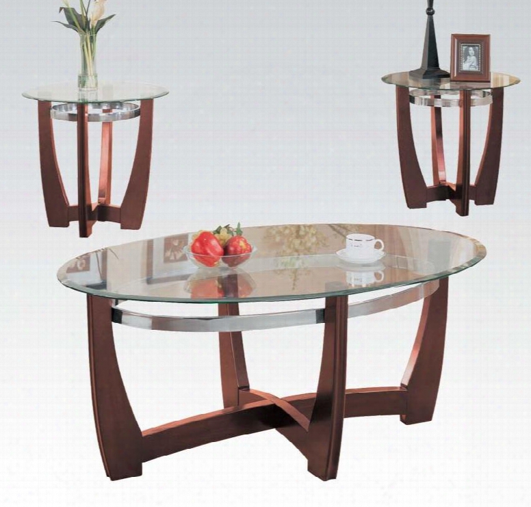 07806 Baldwin 3 Pc Coffee An End Table Set With Beveled Glass Top Polished Silver Metal Hoop Stretchers Selected Hardwoods And Veneers In Walnut