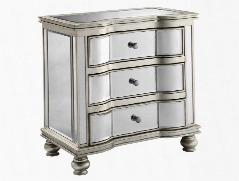 12512 Invermere Chest With Bent Beveled Mirrored Facings Three Drawers Shaped Bun Feet And Silver Leaf