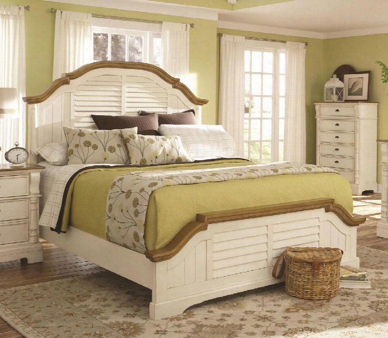 202880q Oleta Panel Bed With Shutter Detailed Headboard Footboard And Rails & Slats In Buttermilk Finish