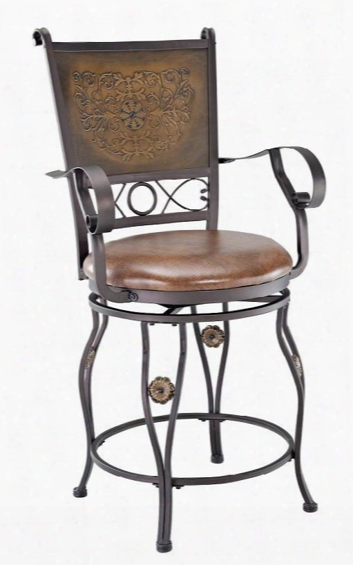 222-430 Big & Tall Copper Stamped Back Counter Stool With Rolled Arms And Stretcher In