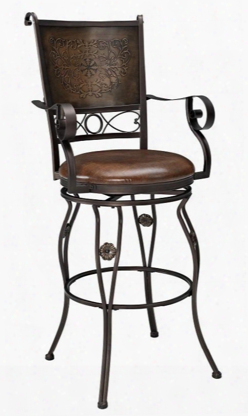 222-432 Big & Tall Copper Stamped Back Barstool With Rolled Arms And Stretcher In