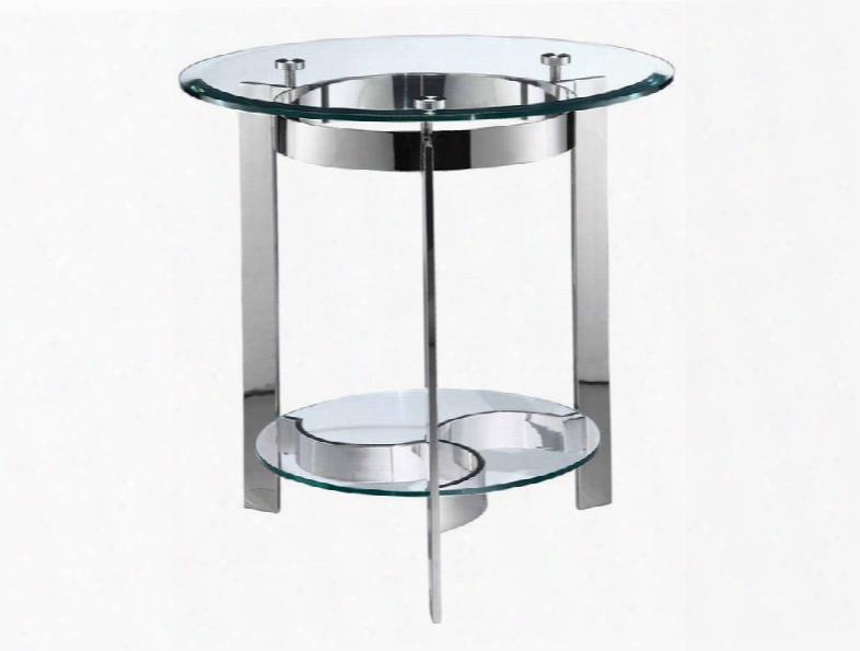410-023 Mercury  Round End Table With Shaped Beveled Tempered Glas S Top In Fused Stainless