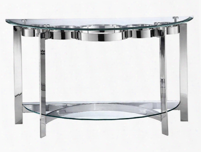 410-032 Mercury Demilune Sofa Table With Shaped Beveled Tempered Galss Top In Fused Stainless