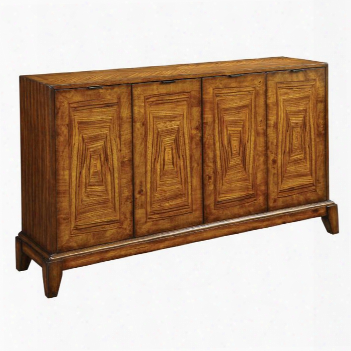 46244 60" Credenza With 4 Doors Concealed Hinges & Simple Tab Pulls And Handmade Inlaid Wood Patterns In Craddock Mid