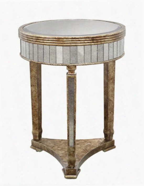 50628 20" Accent Table With Reflective Mottled Mirror Accents Gold Patina And Bottom Shelf In Elevon Hand Pat