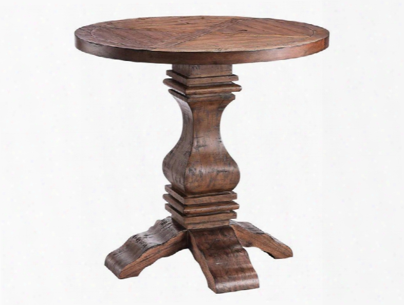 57249 Chisholm Round Pedestal Table With Detailed Top Square Turned Pedestal Base Aand Sloping