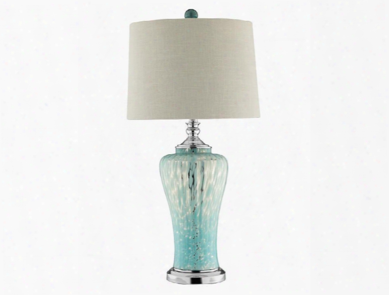 90026 Shae Blue Glass Table Lamp With Round Hardback