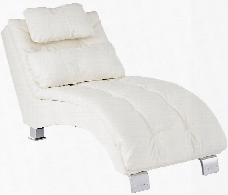 Accent Seating 550078 68.5" Chaise With Chrome Finished Legs Geoemtric Frame Plush Channeled Padding Pillow Top Seating And Vinyl Upholstery In White