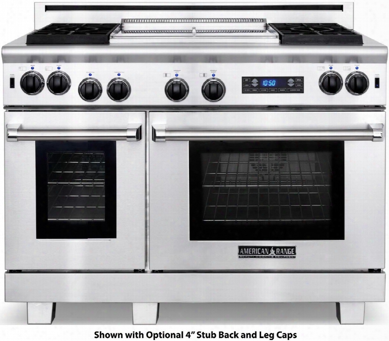 Arr-4842gddfl 48" Medallion Dual Fuel Range With 4.7 Cu. Ft. 30" Oven Capacity 2.7 Cu. Ft. 18" Oven Capacity 4 Sealed Burners 22" Griddle In Stainless