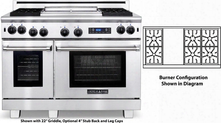 Arr-486gddfl 48" Medallion Dual Fuel Range With 4.7 Cu. Ft. 30" Oven Capacity 2.7 Cu. Ft. 18" Oven Capacity 6 Sealed Burners And 11" Griddle In Stainless