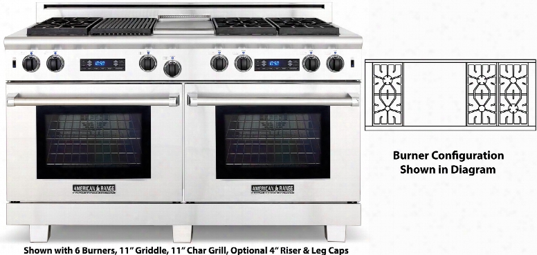 Arr-6062gddfl 60" Medalliin Dual Fuel Range With Two 4.3 Cu. Ft. 30" Oven Capacity 6 Sealed Burners 22" Griddle Self-cleaning And Programmable Digital