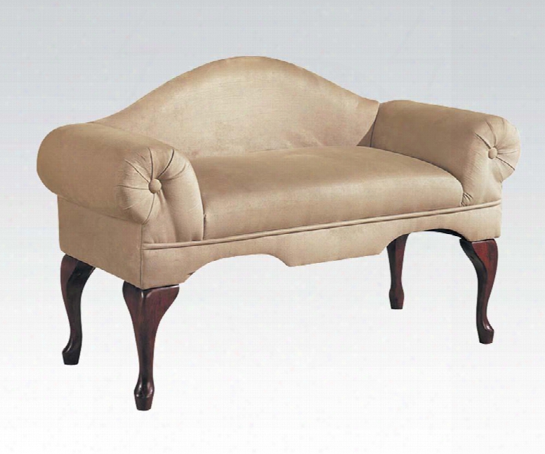 Aston 05630 45" Bench With Rolled Arms Curved Back Queen Anne Legs And Microfiber Upholstery In Beige