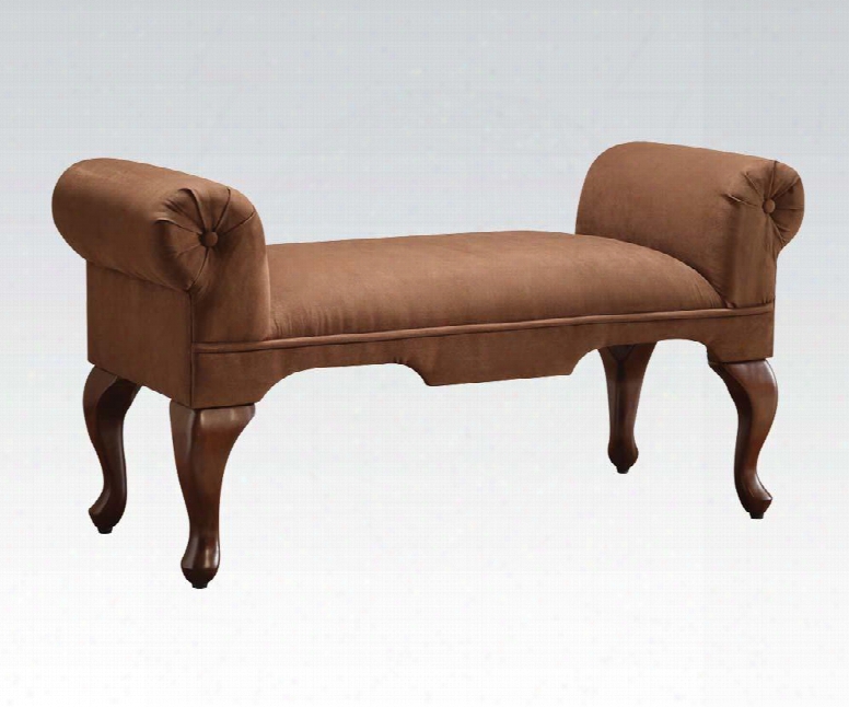 Aston Collection 05626 45" Bench With Rolled Arms Queen Anne Legs Wood Construction Mircofiber Seat And Arms Upholstery In Chocolate