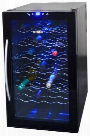 Aw280e Newair 28 Bottle Thermoelectric Wine Cooler With Digital Temperatre Readout Interior Led Lights And Removab Le Wine Racks In