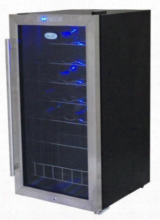 Awc270e Newair 27 Bottle Compressor Wine Cooler With Interior Led Lights Digital Temperature Readout Locking Doors And Removable Wine Racks In