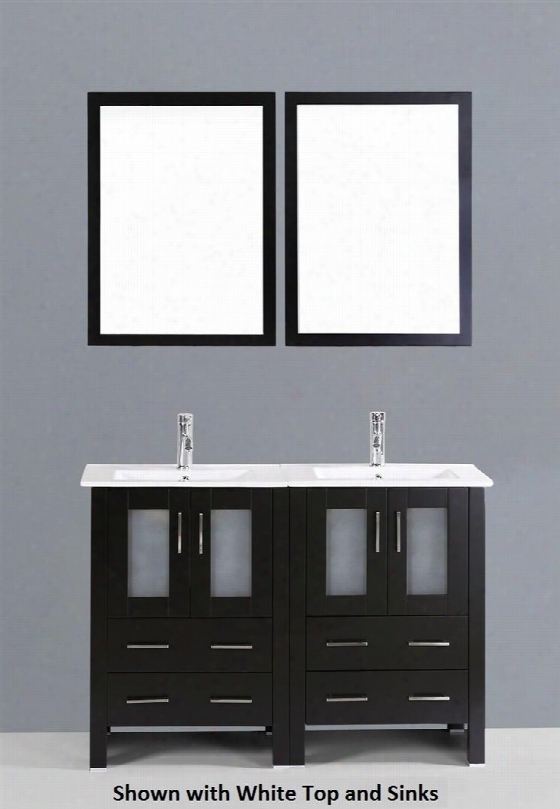 Bosconi Ab224bgu 48" Double Vanity With 4 Soft Closing Doors 1 Faucet Hole 2 Black Tempered Glass Sinks Drawers Beveled Edge Mirror Brushed Nickel