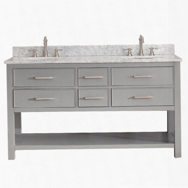 Brooks-vs60-cg-c Avanity Brooks 60 In. Vanity Combo In Chilled Gray Finish With Carrera White Marble