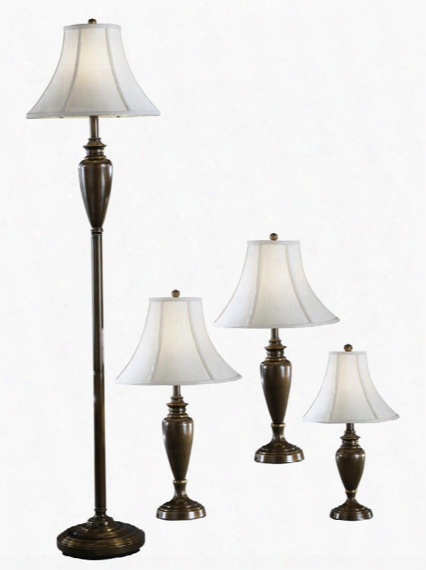 Caron L603186 Set Of 4 Metal Lamps With 1 Floor Lamp 1 Accent Lamp And 2 Table Lamps In Antique Brass