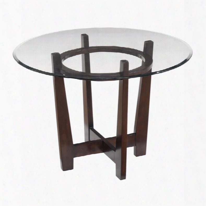 Charrell D357-15 45" Round Dining Room Table With Glass Top Beveled Edge And Medium Brown