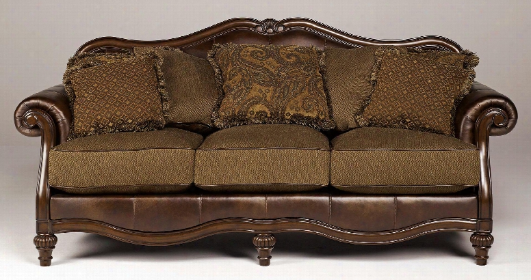 Claremore Collection 8430338 91" Sofa With Fabric Upholstery Carved Detailing Rolled Arms And Traditional Style In