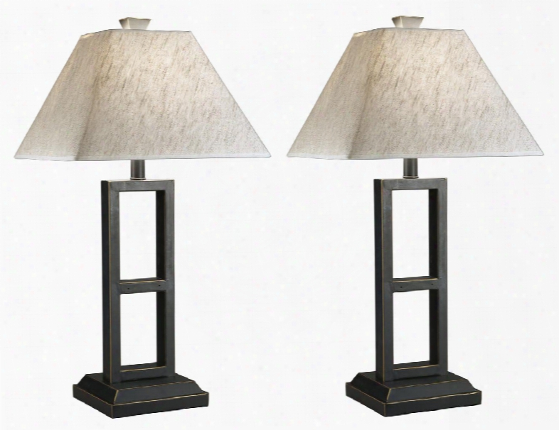 Deidra L18924 Seto F 2 27" Metal Table Lamps With Squuare Hardback Hade On/off Switch And Cut-out Center Base In