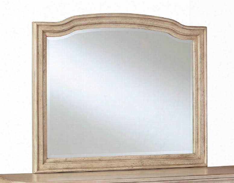 Demarlos B693-36 42" X 35" Bedroom Mirror With Unique Shaped Top Molding Details And Beveled Edge In Parchment