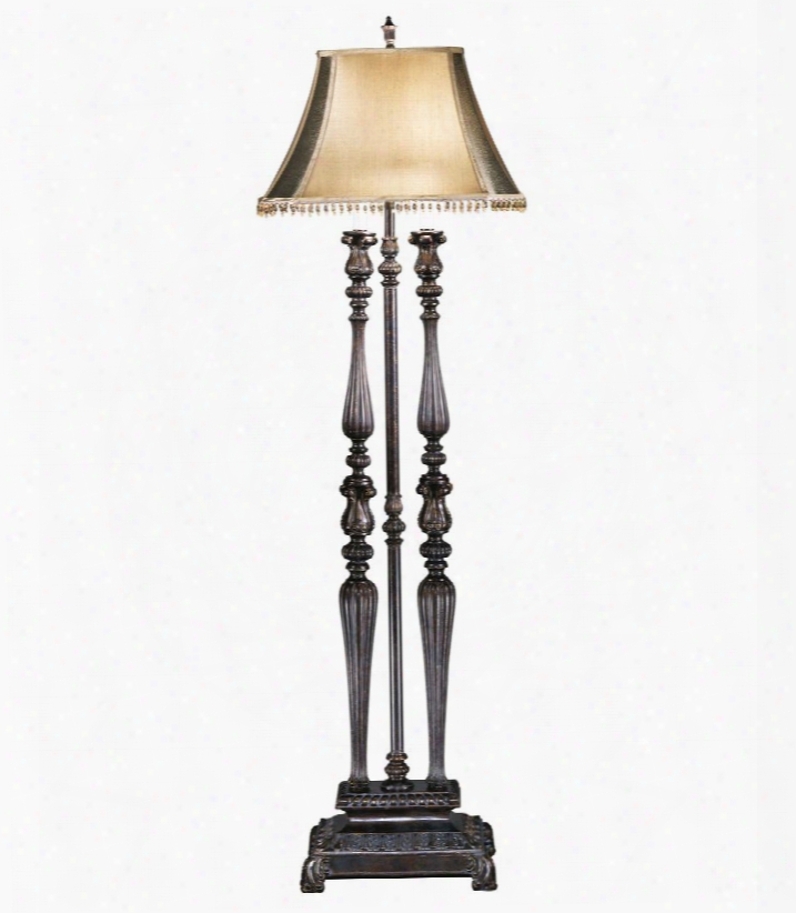 Desana L370971 66" Tall Poly Floor Lamp With Detailed Carvings On-off Switch And Softback Shade With Beads In Dark Brown And