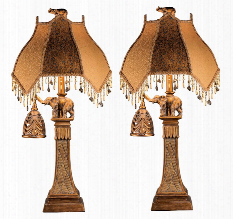 Dillian L324934 Set Of 2 31" Tall Poly Table Lamps With Night Light 4-way Switch And Elephant Ornament On The Base In