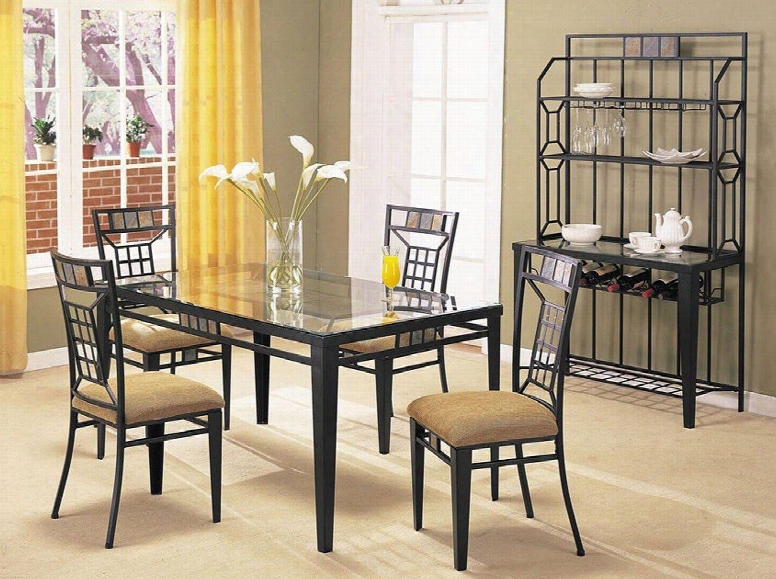 Douglas 08285 60" Dining Table With 6mmc Lear Tempered Glass Top Beveled Edge Slate Top Insert And Iron Legs In Black