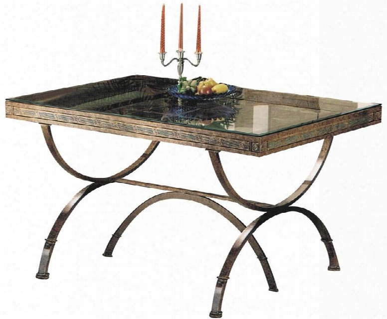 Egyptian Accumulation 08630 60" Dining Table With 6mm Clear Tempered Glass Top Beveled Edges Curved Legs And Metal Construction In Bronze Patina