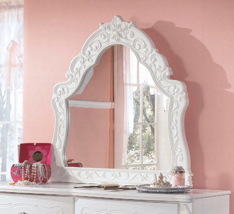 Exquisite Collection B188-37 38" X 37" French Styled Mirror With Arched Top Decorative Rosettes And Carved Detailing In
