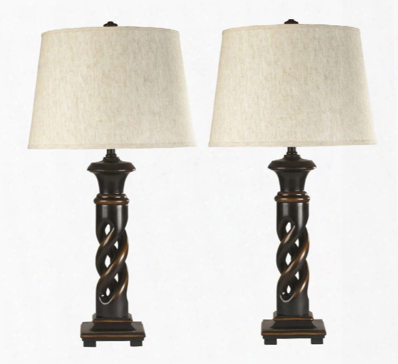 Fallon L235334 Set Of 2 31" Tall Poly Table Lamp With Rope-turned Base Linen Shade And 3-way Switch In