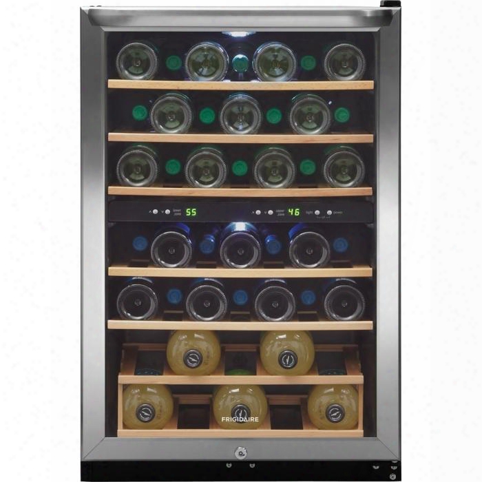 Ffwc3822qs Two-zone Wine Cooler With 38 Bottle Capacity Wooden Shelves Electronic Temperature Control Bright Lighting Stainless Steel Reversible Door And